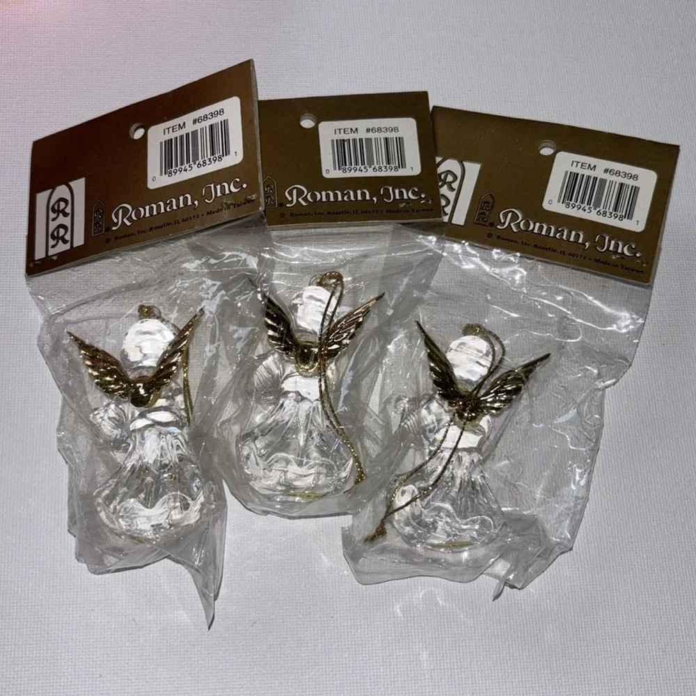 Clear Angel Ornament Set of Three Vintage Clear Angel Ornaments VTG NEW ROMAN